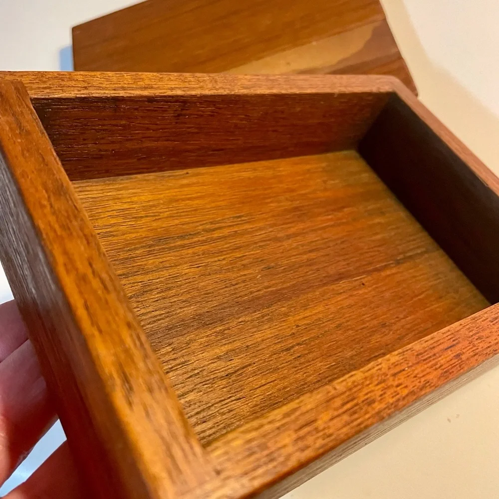 Vintage Handmade Trinket/ Jewelry Box Solid Walnut Wood w/leather landscape